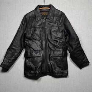 Wilsons Leather Mens Black Jacket Size S Zip Front Quilted Liner Vintage